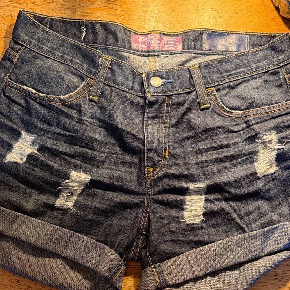 Distressed Dark Wash Jean Shorts - Women